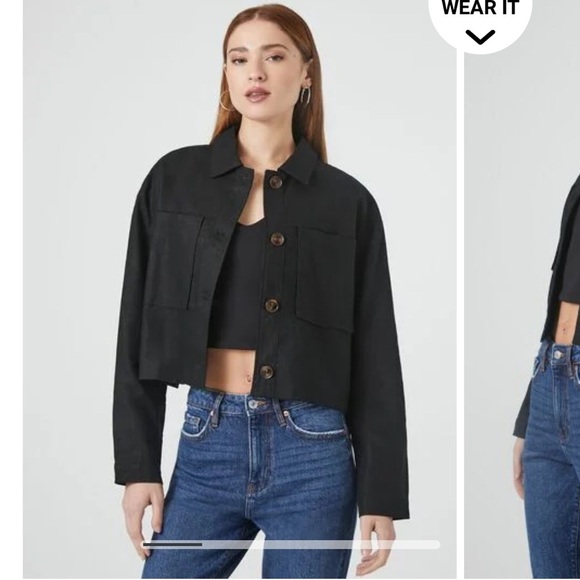 Forever 21 100% linen collared jacket with pocket in black. Size M - Picture 1 of 8